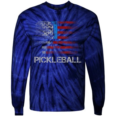 Us Flag Pickleball Player Paddleball Lover Tie-Dye Long Sleeve Shirt