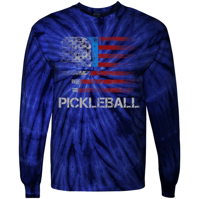 Us Flag Pickleball Player Paddleball Lover Tie-Dye Long Sleeve Shirt