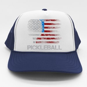 Us Flag Pickleball Player Paddleball Lover Trucker Hat