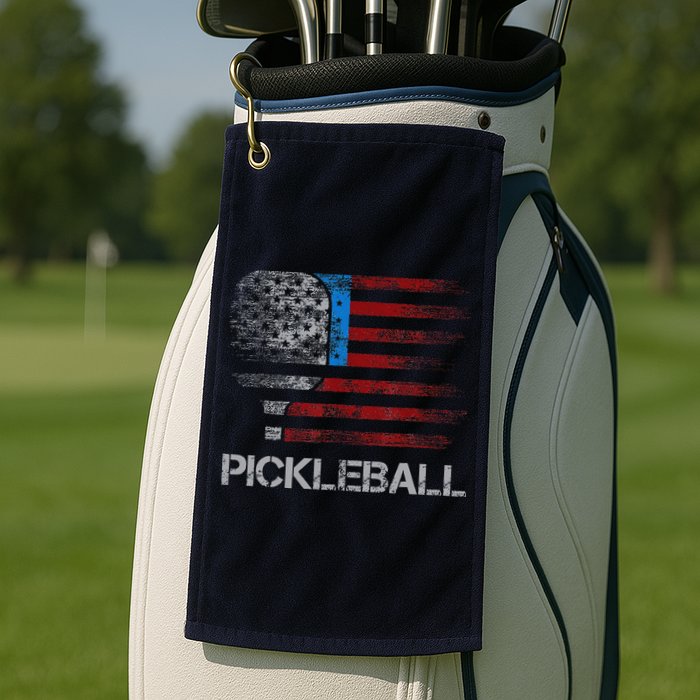 Us Flag Pickleball Player Paddleball Lover Golf Towel