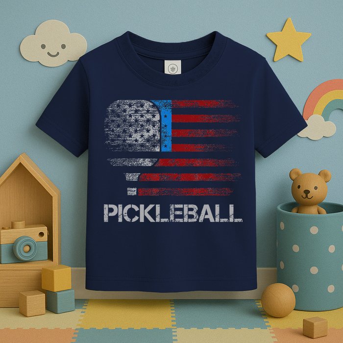 Us Flag Pickleball Player Paddleball Lover Toddler T-Shirt