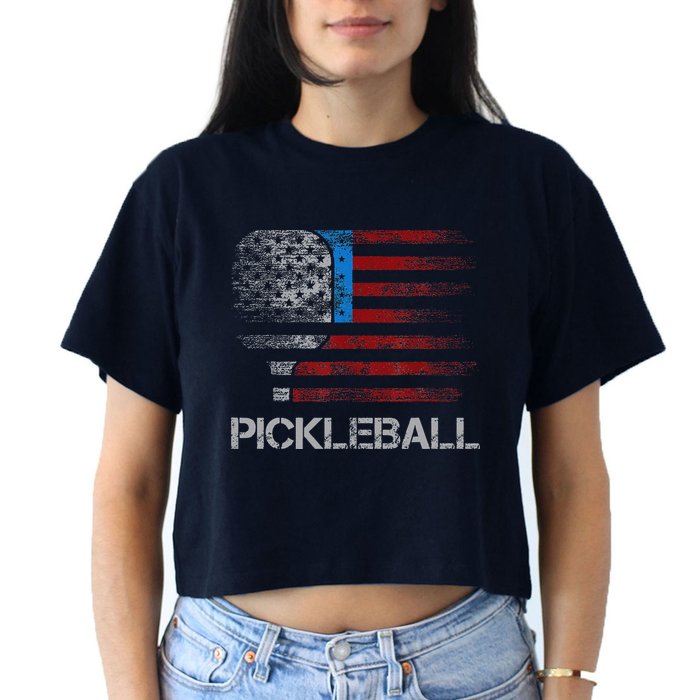 Us Flag Pickleball Player Paddleball Lover Crop Top