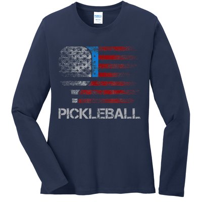 Us Flag Pickleball Player Paddleball Lover Ladies Long Sleeve Shirt