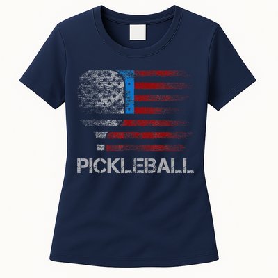 Us Flag Pickleball Player Paddleball Lover Womens T-Shirt