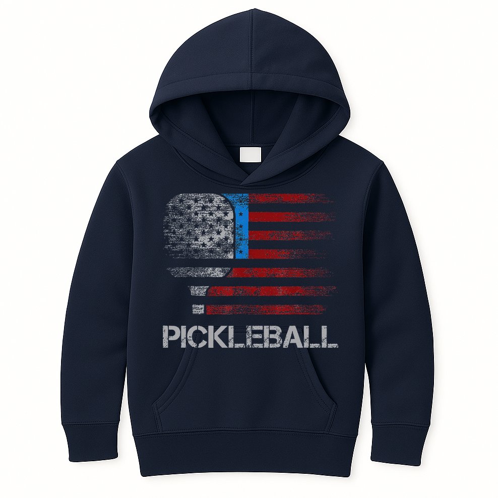 Us Flag Pickleball Player Paddleball Lover Kids Hoodie