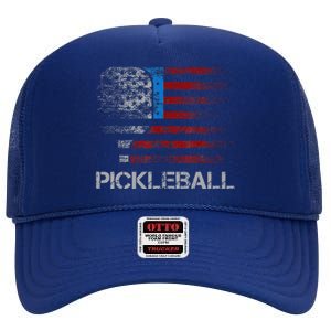 Us Flag Pickleball Player Paddleball Lover High Crown Mesh Back Trucker Hat