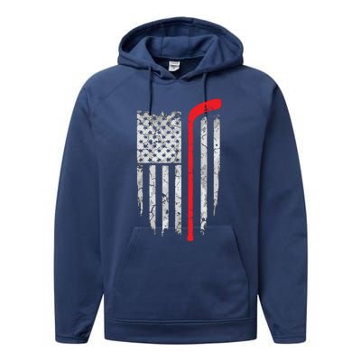 US Flag Patriotic American Hockey Player Ice Hockey Performance Fleece Hoodie