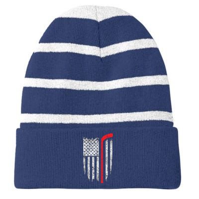 US Flag Patriotic American Hockey Player Ice Hockey Striped Beanie with Solid Band