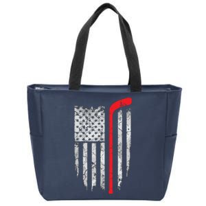 US Flag Patriotic American Hockey Player Ice Hockey Zip Tote Bag