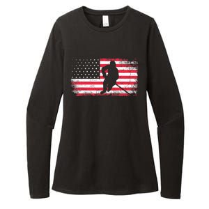 US Flag Patriotic American Hockey Player Ice Hockey Womens CVC Long Sleeve Shirt