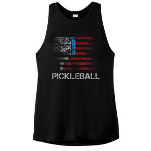 Us Flag Pickleball Player Paddleball Lover Ladies PosiCharge Tri-Blend Wicking Tank