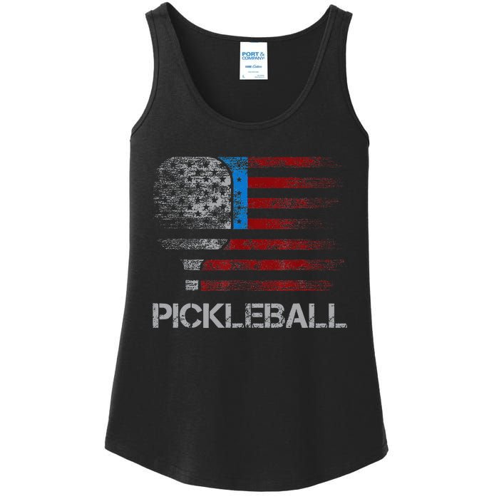 Us Flag Pickleball Player Paddleball Lover Ladies Essential Tank