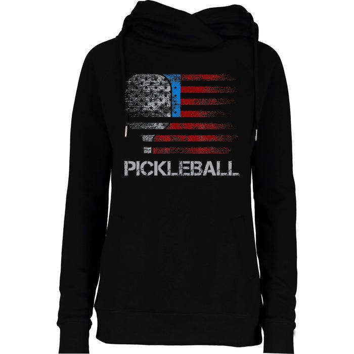 Us Flag Pickleball Player Paddleball Lover Womens Funnel Neck Pullover Hood