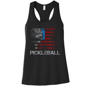 Us Flag Pickleball Player Paddleball Lover Women's Racerback Tank