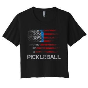 Us Flag Pickleball Player Paddleball Lover Women's Crop Top Tee