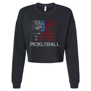 Us Flag Pickleball Player Paddleball Lover Cropped Pullover Crew