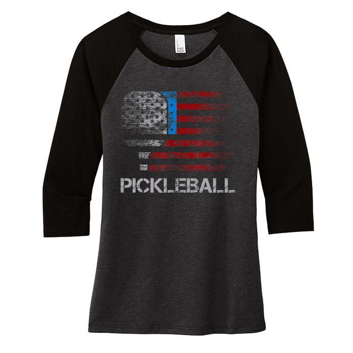 Us Flag Pickleball Player Paddleball Lover Women's Tri-Blend 3/4-Sleeve Raglan Shirt