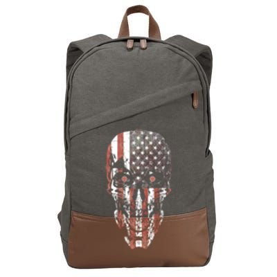 Usa Flag Patriotic America 4th Of July Skull Warrior Meaningful Gift Cotton Canvas Backpack