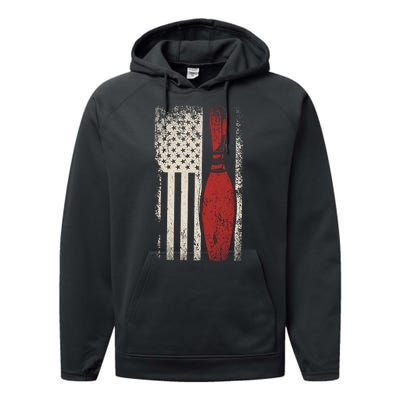 Usa Flag Patriotic American Bowler Gift Bowling Pins Bowling Cute Gift Performance Fleece Hoodie