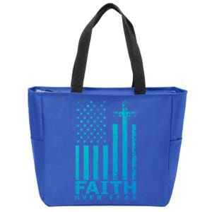 Usa Flag Patriotic American Gift Faith Over Fear Prayer Gift Zip Tote Bag