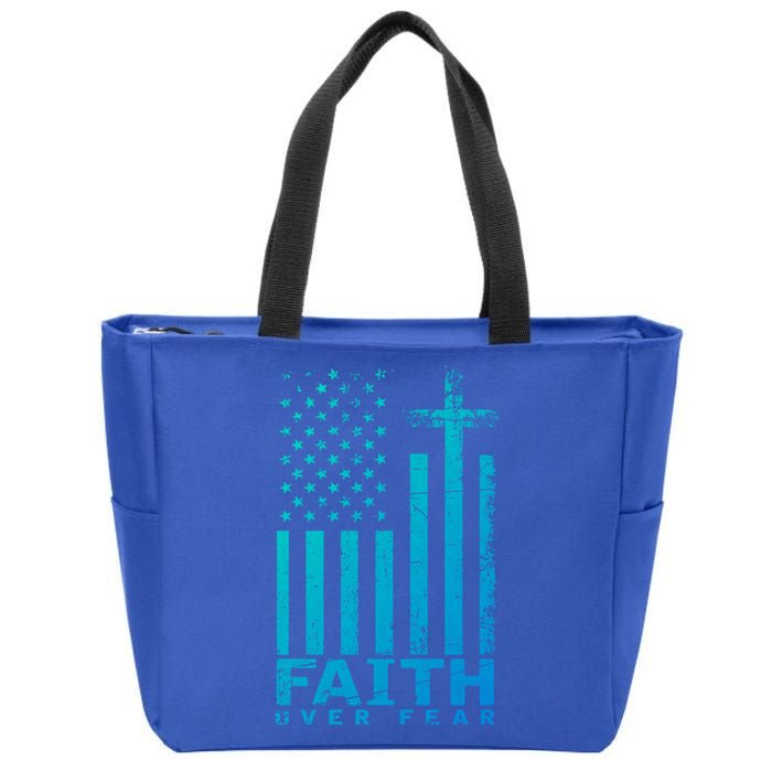 Usa Flag Patriotic American Gift Faith Over Fear Prayer Gift Zip Tote Bag