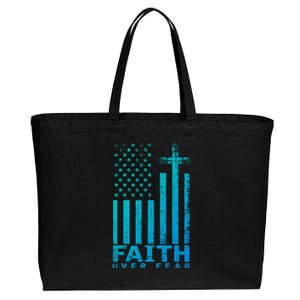 Usa Flag Patriotic American Gift Faith Over Fear Prayer Gift Cotton Canvas Jumbo Tote