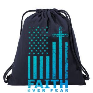 Usa Flag Patriotic American Gift Faith Over Fear Prayer Gift Drawstring Bag