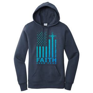 Usa Flag Patriotic American Gift Faith Over Fear Prayer Gift Women's Pullover Hoodie