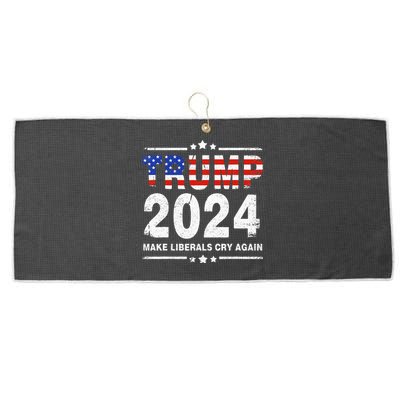 Usa Flag President Trump 2024 Make Liberals Cry Again Large Microfiber Waffle Golf Towel