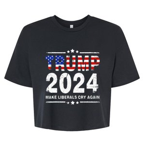 USA Flag President Trump 2024 Make Liberals Cry Again Funny Bella+Canvas Jersey Crop Tee