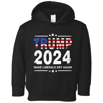 USA Flag President Trump 2024 Make Liberals Cry Again Funny Toddler Hoodie