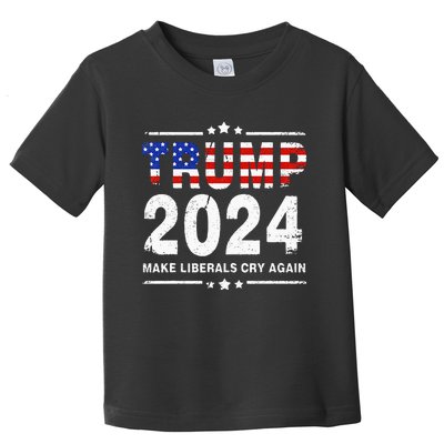 USA Flag President Trump 2024 Make Liberals Cry Again Funny Toddler T-Shirt