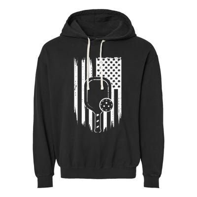 US Flag Pickleball Player Paddleball Lover Garment-Dyed Fleece Hoodie