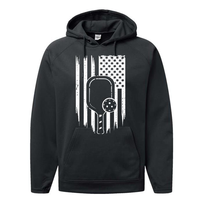 US Flag Pickleball Player Paddleball Lover Performance Fleece Hoodie