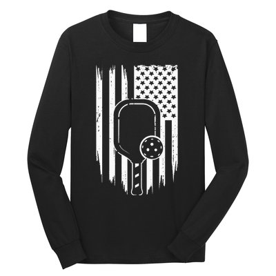 US Flag Pickleball Player Paddleball Lover Long Sleeve Shirt