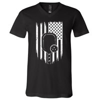 US Flag Pickleball Player Paddleball Lover V-Neck T-Shirt