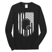 US Flag Pickleball Player Paddleball Lover Tall Long Sleeve T-Shirt