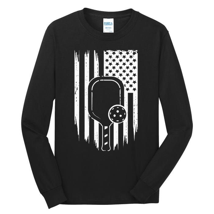 US Flag Pickleball Player Paddleball Lover Tall Long Sleeve T-Shirt