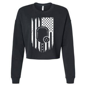 US Flag Pickleball Player Paddleball Lover Cropped Pullover Crew