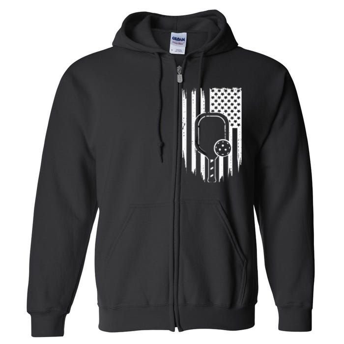 US Flag Pickleball Player Paddleball Lover Full Zip Hoodie