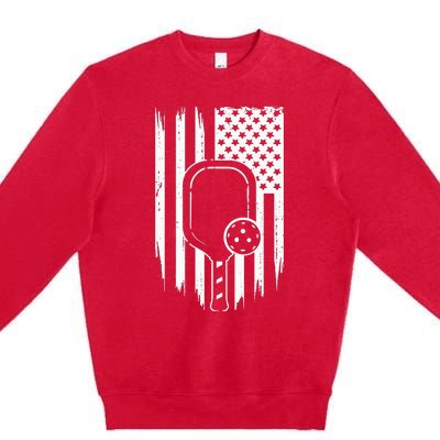 US Flag Pickleball Player Paddleball Lover Premium Crewneck Sweatshirt