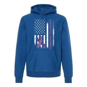 Us Flag Purple Ribbon Sarcoidosis Awareness Gift Premium Hoodie