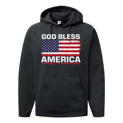 Usa Flag Patriotic God Bless America Performance Fleece Hoodie