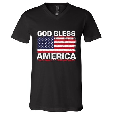 Usa Flag Patriotic God Bless America V-Neck T-Shirt