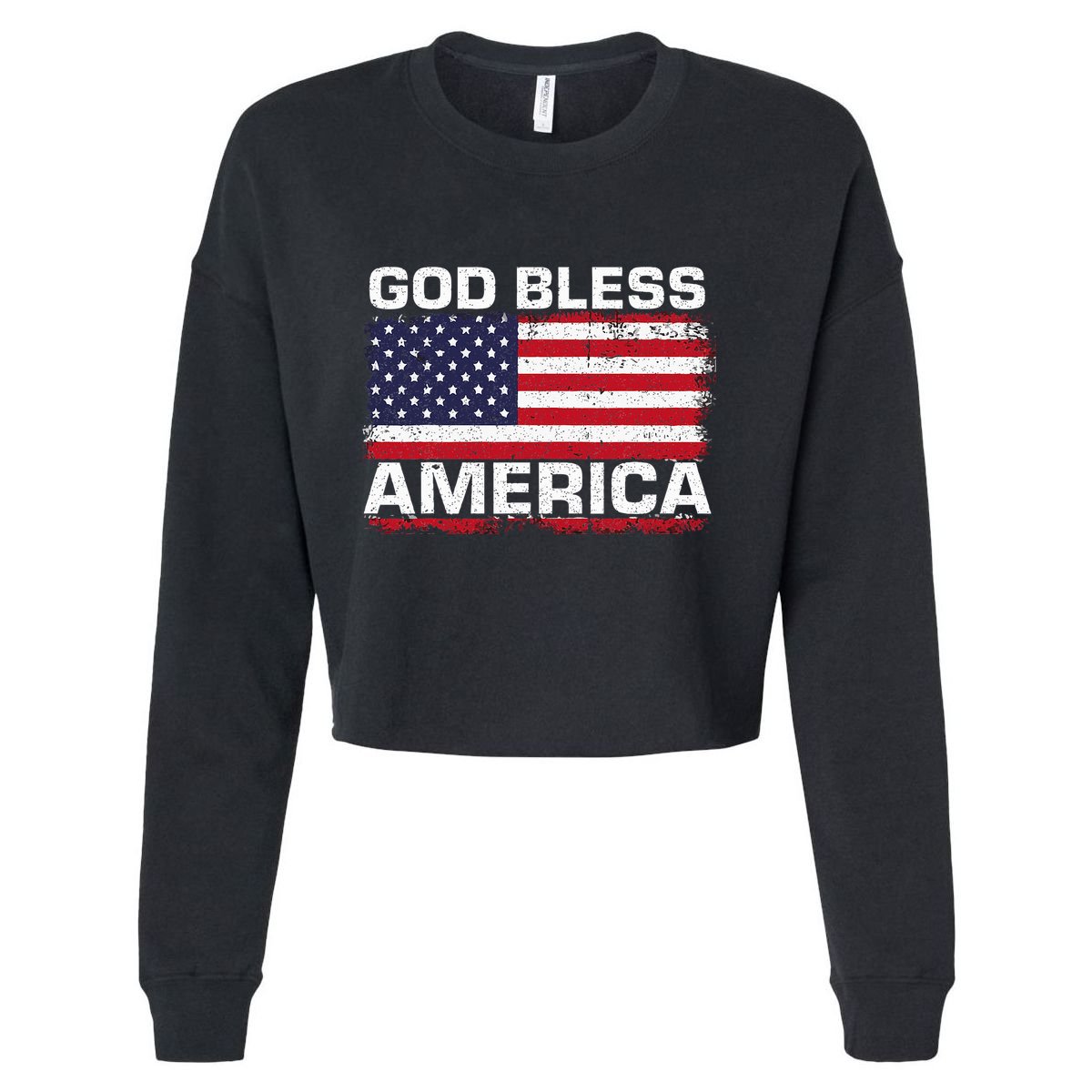 Usa Flag Patriotic God Bless America Cropped Pullover Crew