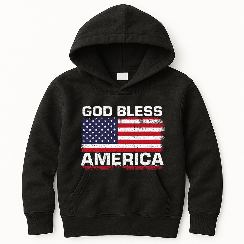 Usa Flag Patriotic God Bless America Kids Hoodie
