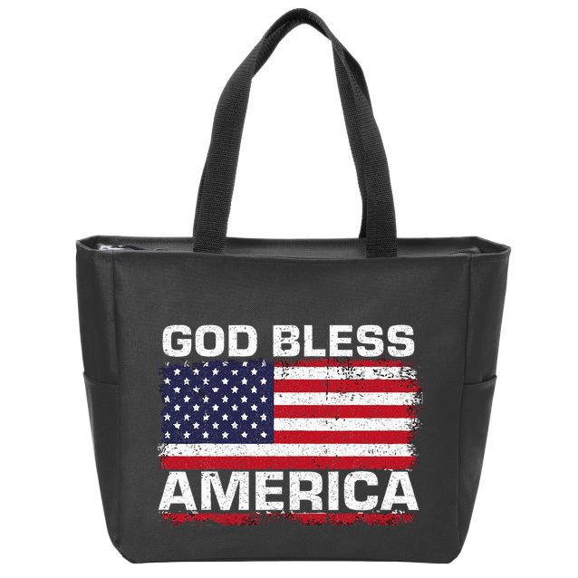 Usa Flag Patriotic God Bless America Zip Tote Bag