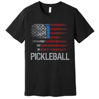 US Flag Pickleball Player Paddleball Lover Premium T-Shirt