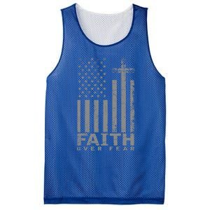 Usa Flag Patriotic American Gift Faith Over Fear Prayer Gift Mesh Reversible Basketball Jersey Tank