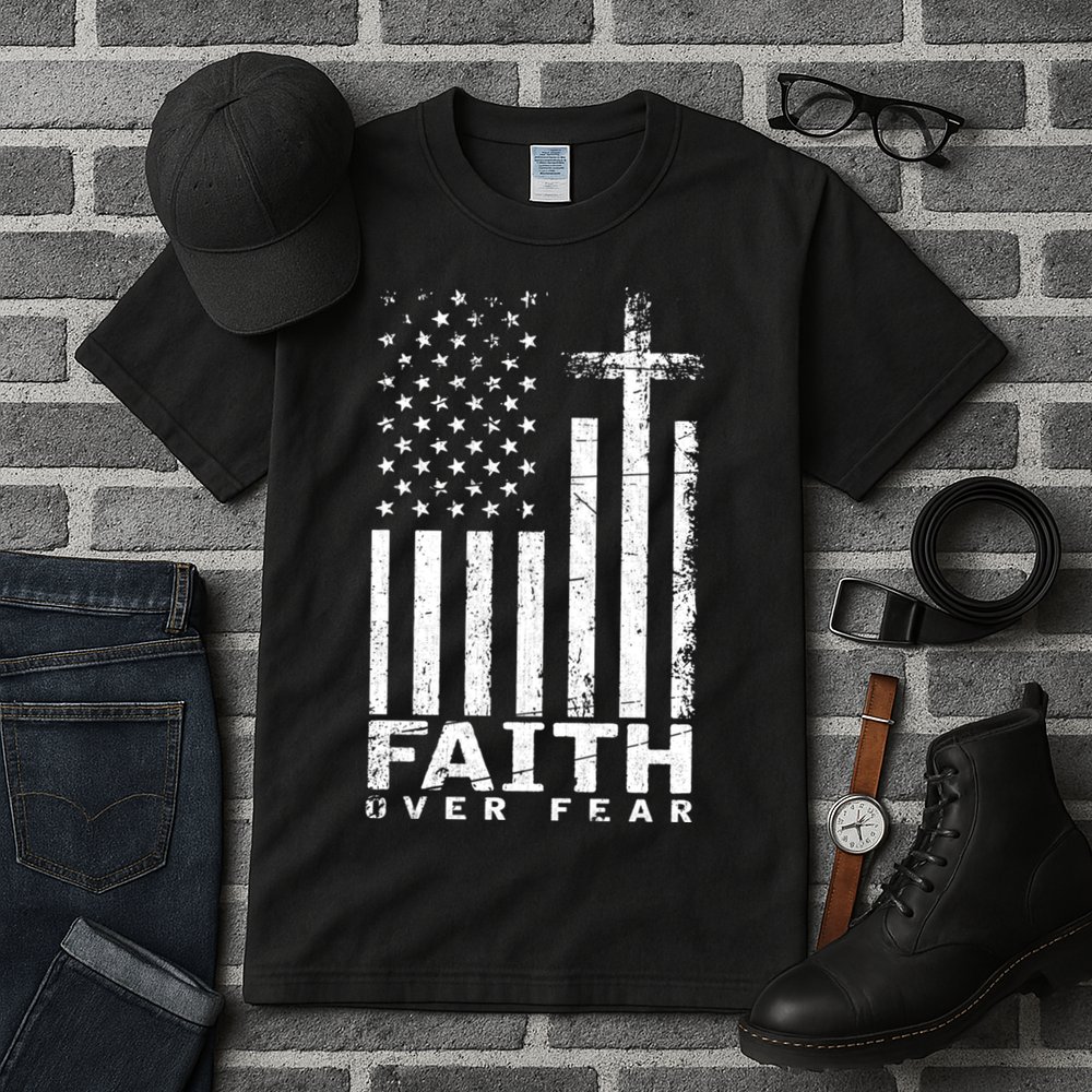 Usa Flag Patriotic American Gift Faith Over Fear Prayer Tall T-Shirt